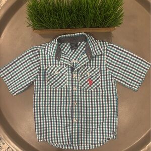 U.S Polo Assn. Size 5 Short Sleeve Button Down Shirt - Blue and Green